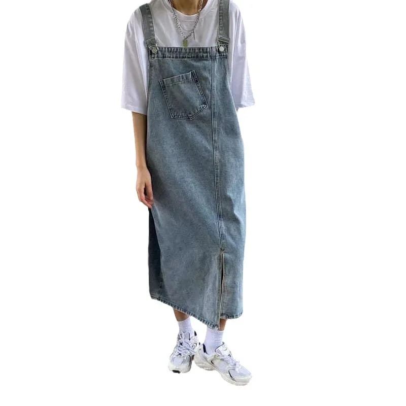 Light Blue Denim Strap Skirt Women's New Loose Hong Kong Style Denim Skirt Strap Dress Evening Dresses Women Clothing
