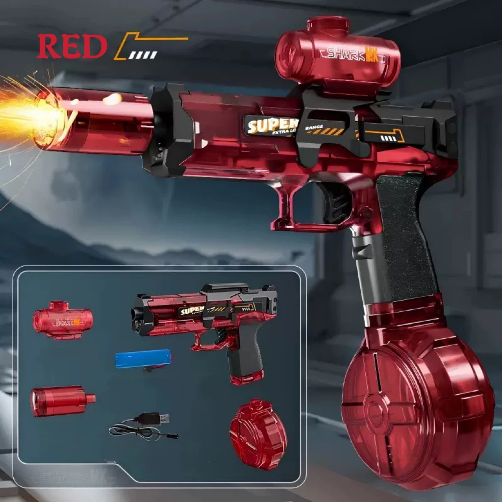 電動水鉄砲 ライト付き 火炎効果連続噴射 高圧高速強力屋外水鉄砲 クリスマスおもちゃ USB