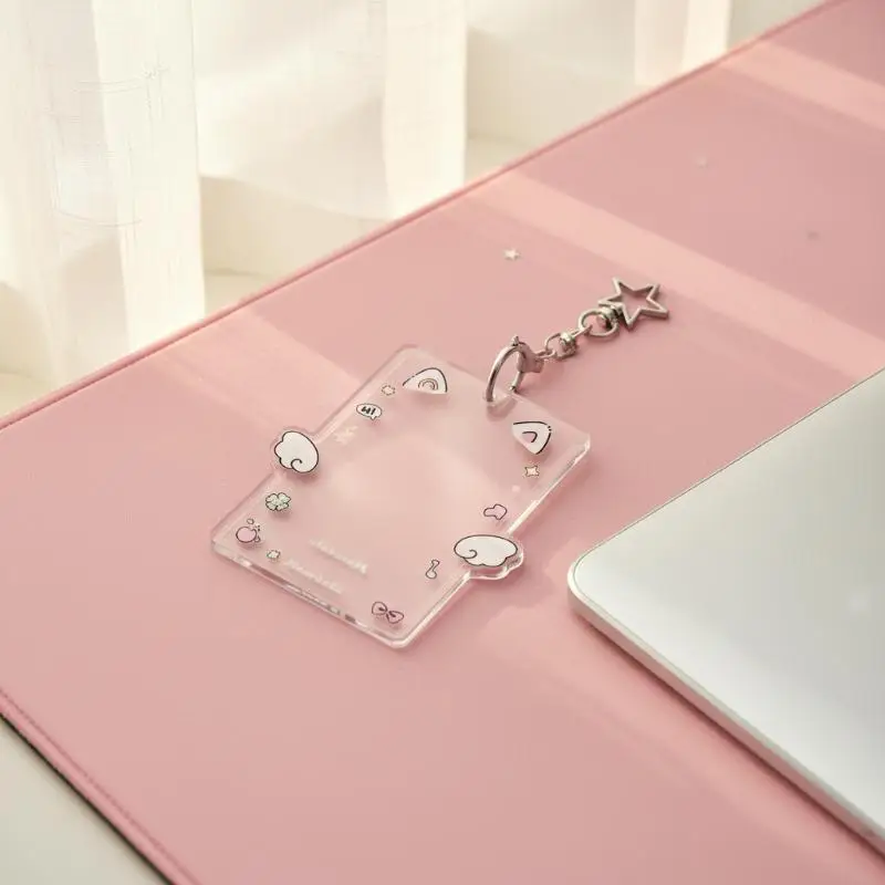Acrylic Photocard Holder Transparent Protective Cover with Cartoon Ears & Star Keychain for Idol Photo Collection