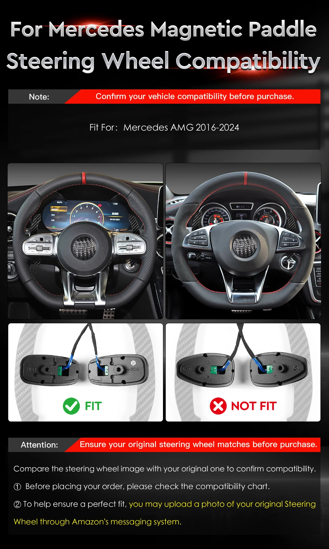 TDD Carbon Fiber Magnetic Paddle Shifters For Mercedes AMG 2016-2024 Steering Wheel Shift Paddle Magnetic Attraction Function