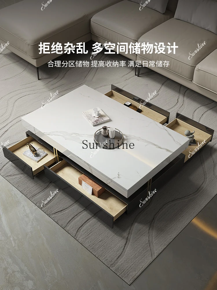 Light luxury high-end large apartment living room household bright rock slab square table  FT