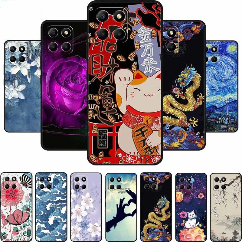 3D Emboss Case For Honor Play 9A X8C X8B X5b Plus X6B X6C 4G Case 9 A X 8 6 C B Coque Flowers Black Silicone Soft Back Cover Bag