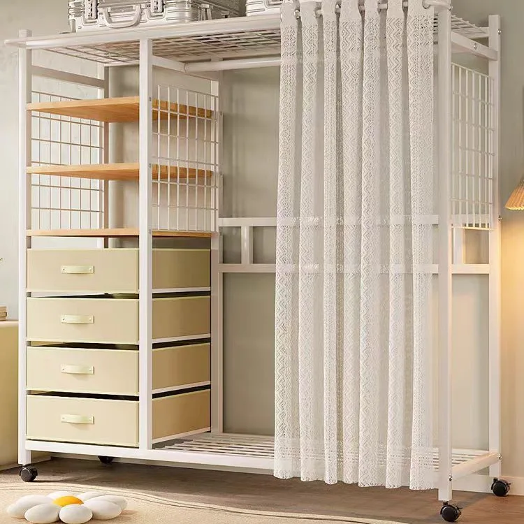 Moderne Multifunktion Ale Offene Aufbewahrung Metall Garderobe MDF Bodenst Änder Kleider Schrank Staub Dichte Hängende Kleidung
