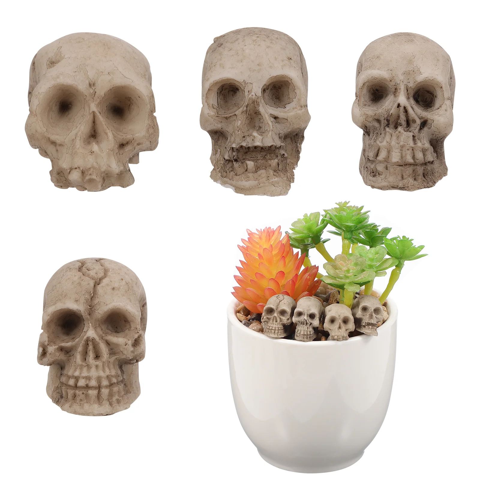 20 Pcs Halloween Skull Ornaments Iron Flowerpot Desktop Decorations Head Small Scary Prank Prop Resin Tabletop Creep