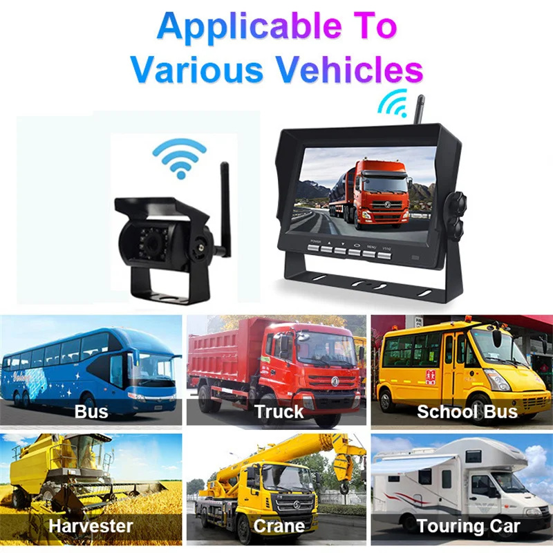 

12V-24V Display Wireless 7 inch Car Monitor Screen Rear View Camera For Truck Bus RV Trailer Excavator Rearview Image
