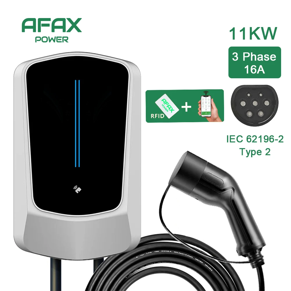 AFAX EV stazione di ricarica 32A caricabatteria da auto per veicoli elettrici EVSE Wallbox Wallmount 7.6/11/22KW Type2 cavo IEC62196 controllo APP