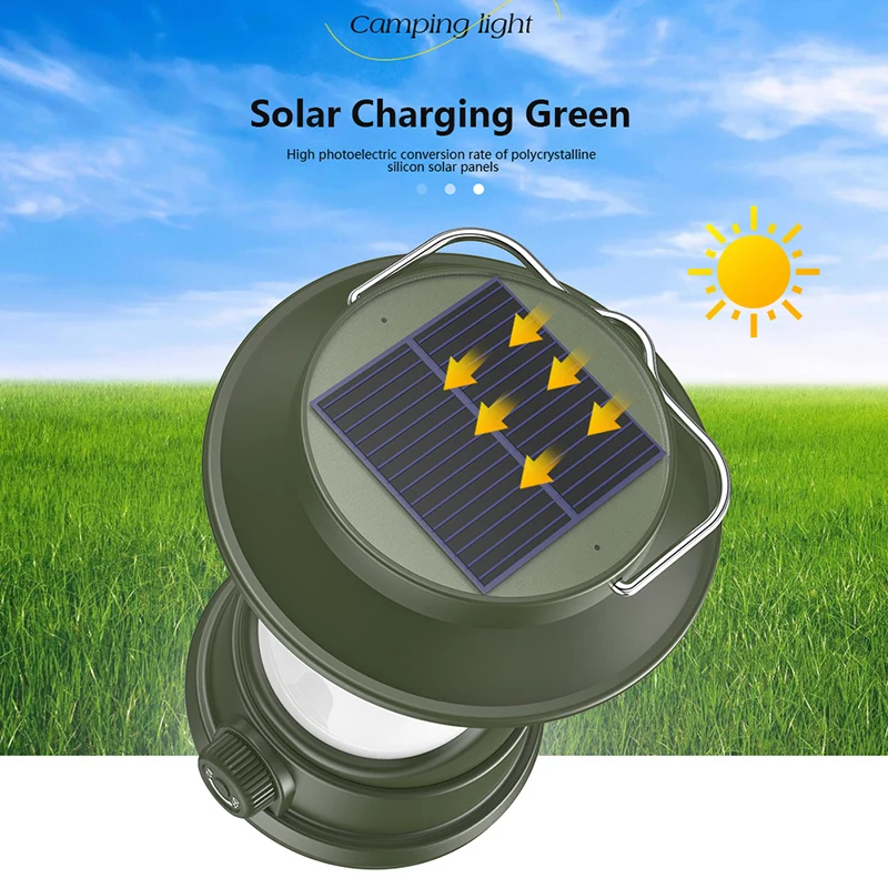 Portable Solar USB Rechargeable LED Camping Lamp Dimming of Cold and Warm Outdoor Environmental Protection Camp Tent Lantern