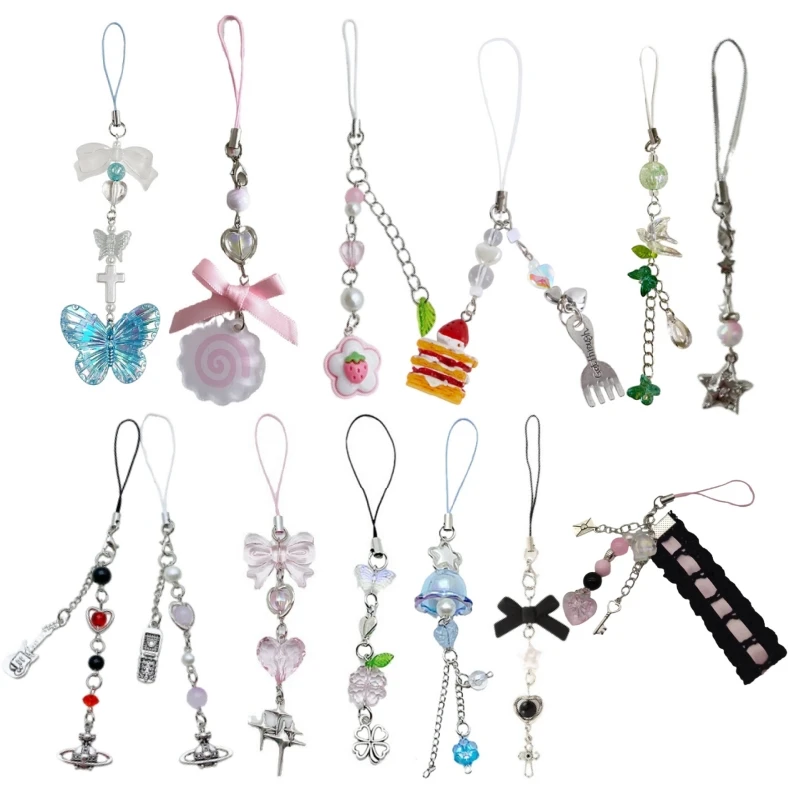 Sweet Fashion Bow Beaded Keychain Colorful Bowknot Pendant Phone Chain Exquisite Cute Keyring Bag Hanging Jewelry Accessories