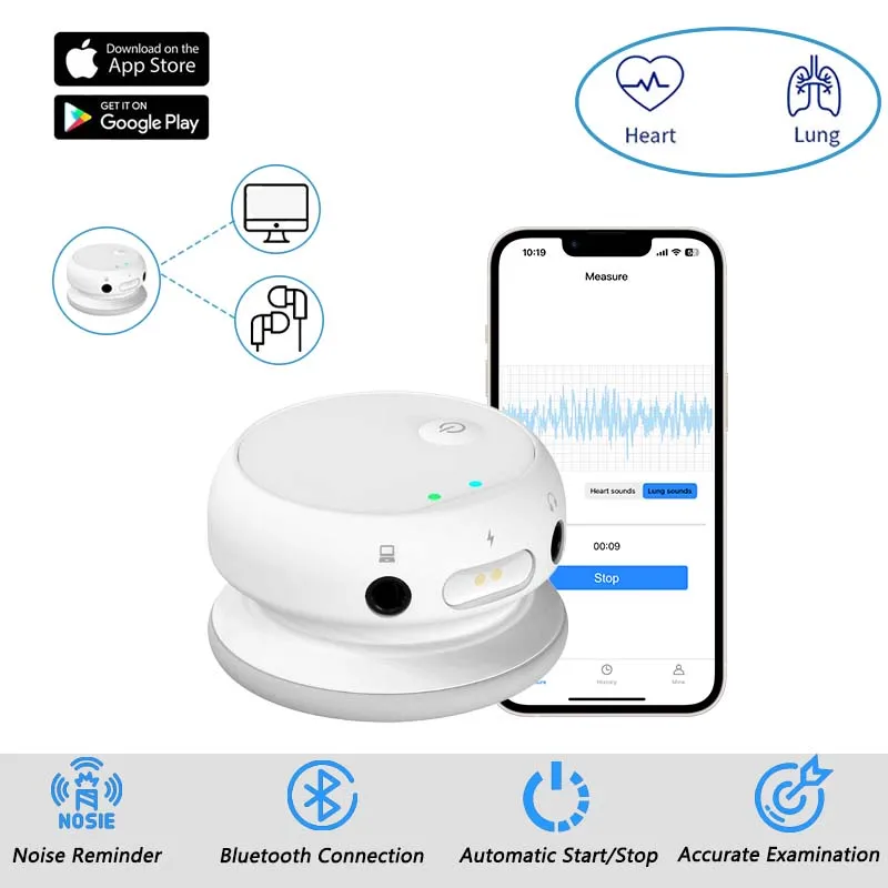 Digital Medical Bluetooth Stethoscope Listen to and Record Heart Rhythms and Lung Sounds Telemedicine APP Display Home Hospital