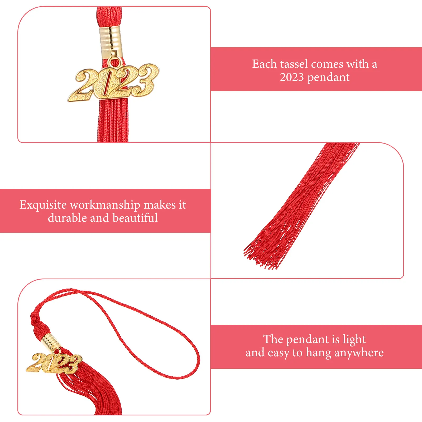 

10pcs Graduation Tassel Decorations Hat Accessories Cap Fringe Ornaments for Ceremony Party Photography Keepsake Red Durable