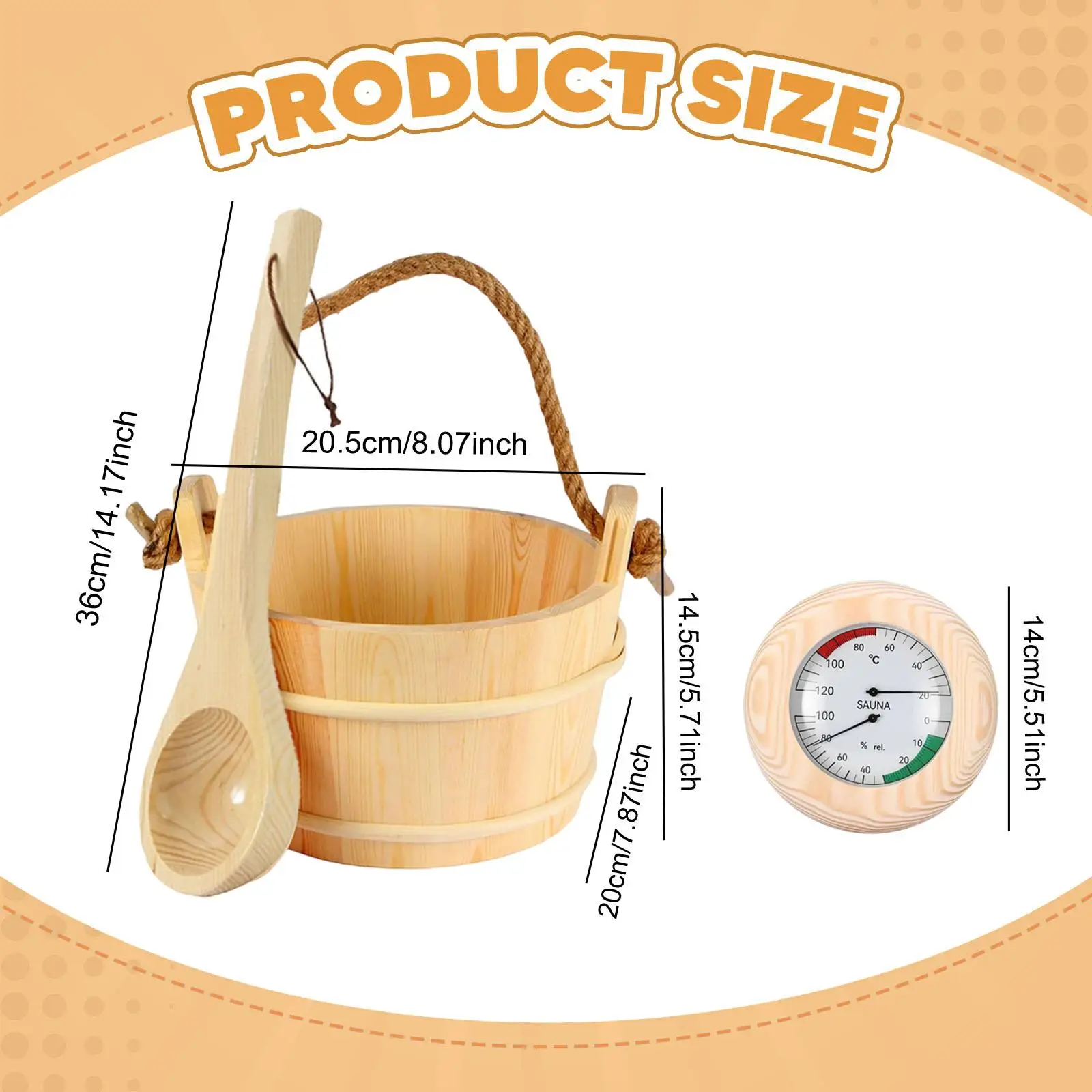 دلو ساونا ومغرفة محمولة قوية سعة 1 جالون (4 لتر) دلو خشبي بسعة المياه مع ملحقات ساونا الرطوبة الحرارية