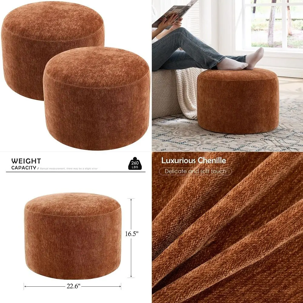 Flower Pouf Ottoman Foot Rest Set of 2, Velvet Fabric Poofy Ottoman Footstool for Couch, Modern Living Room Stool for Under Ent
