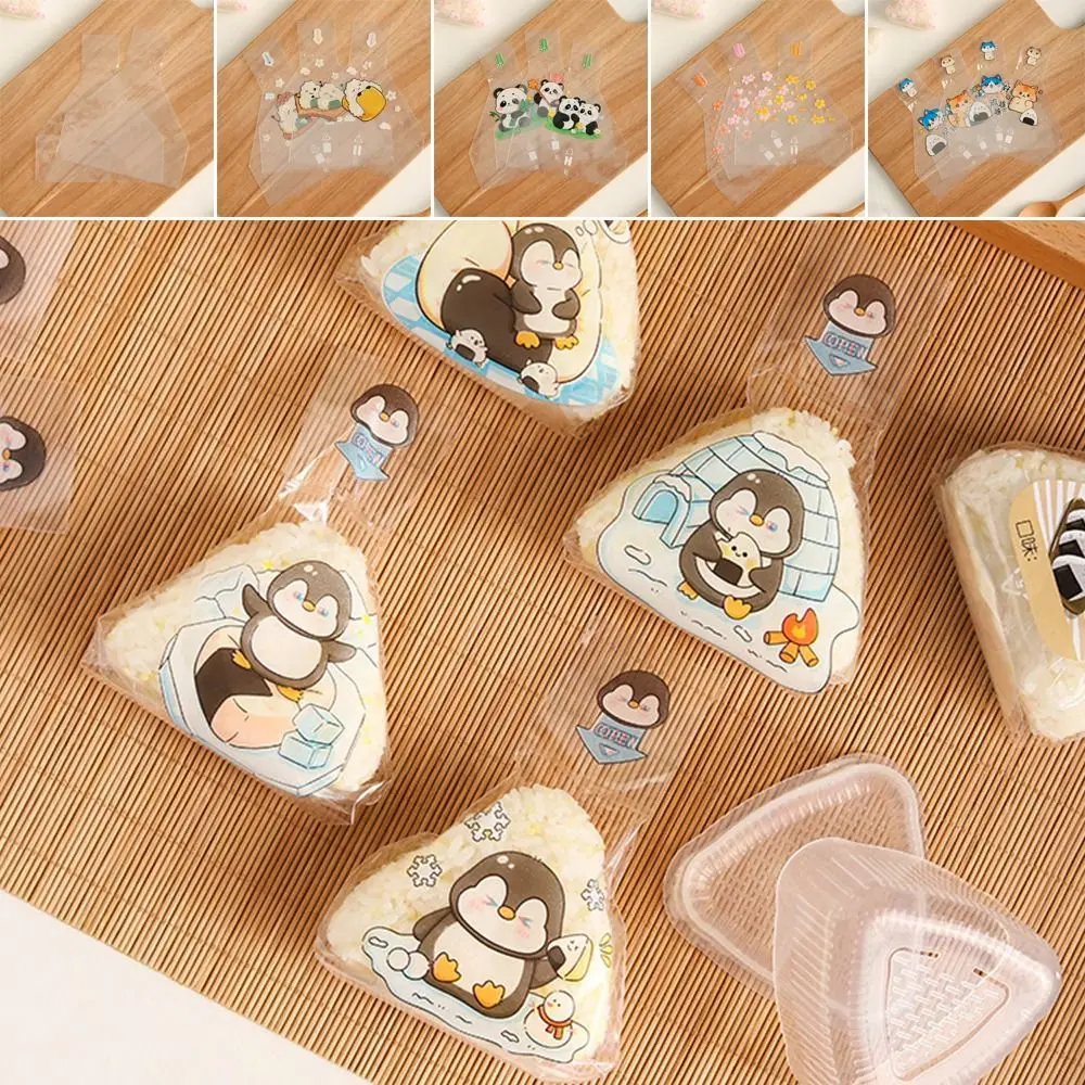 New 50Pcs Rice Ball Packing Bag DIY Penguin Seaweed Sushi Mould Bag Maker Can Be Heated Triangle Bag