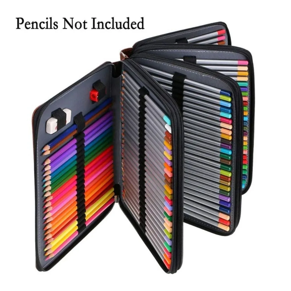 

200 Holes Colored Lead Pencils Storage Bag 5 layer Portable Large Capacity Case Holder PU Leather Stationery Student Pen Case