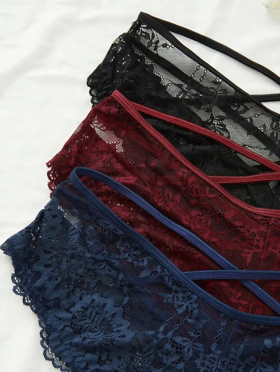 

3 Pack Crisscross Lace Panties Women Lingerie Set