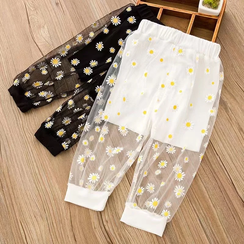 Leggings décontractés anti-dérapants pour filles, pantalons fins pour enfants, pantalons à fleurs, pantalons larges pour enfants, mode d'été 2024, 1-6