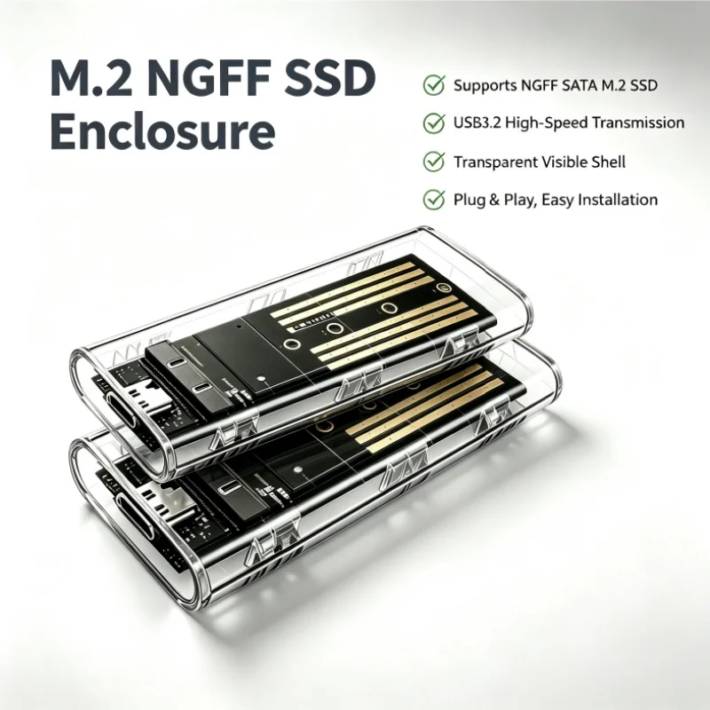 Transparent M.2 SSD Box NGFF USB 3.1 Mobile Hard Drive Enclosure NGFF Protocol 5Gbps Solid State Drive Adapter Case
