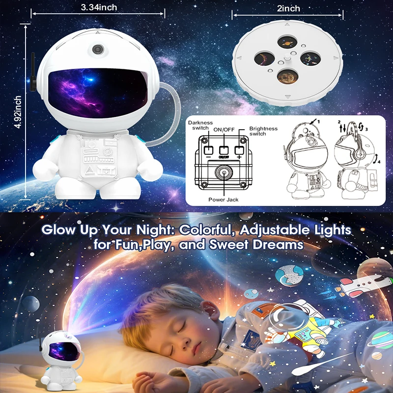 Astronaut Galaxy Projector, Star Projectors with 12 Space Films, Planetarium Light Ceiling Nebula, Kids Room Decor