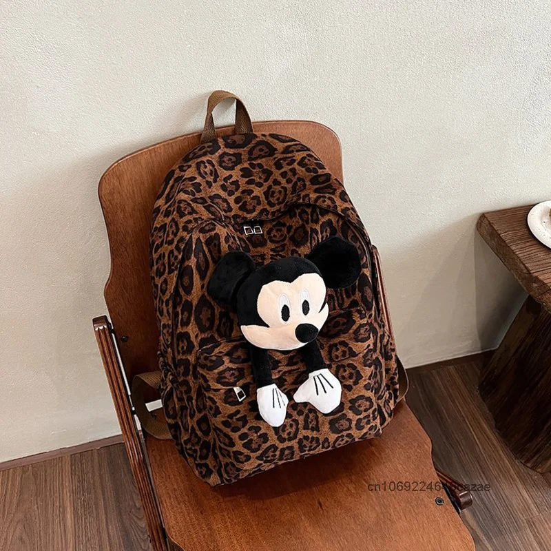 Mickey Doll Large Capacity Leopard Print Backpack Cute Design New Fashion Student Shoulders Bag Korean Version Casual Trend Bag