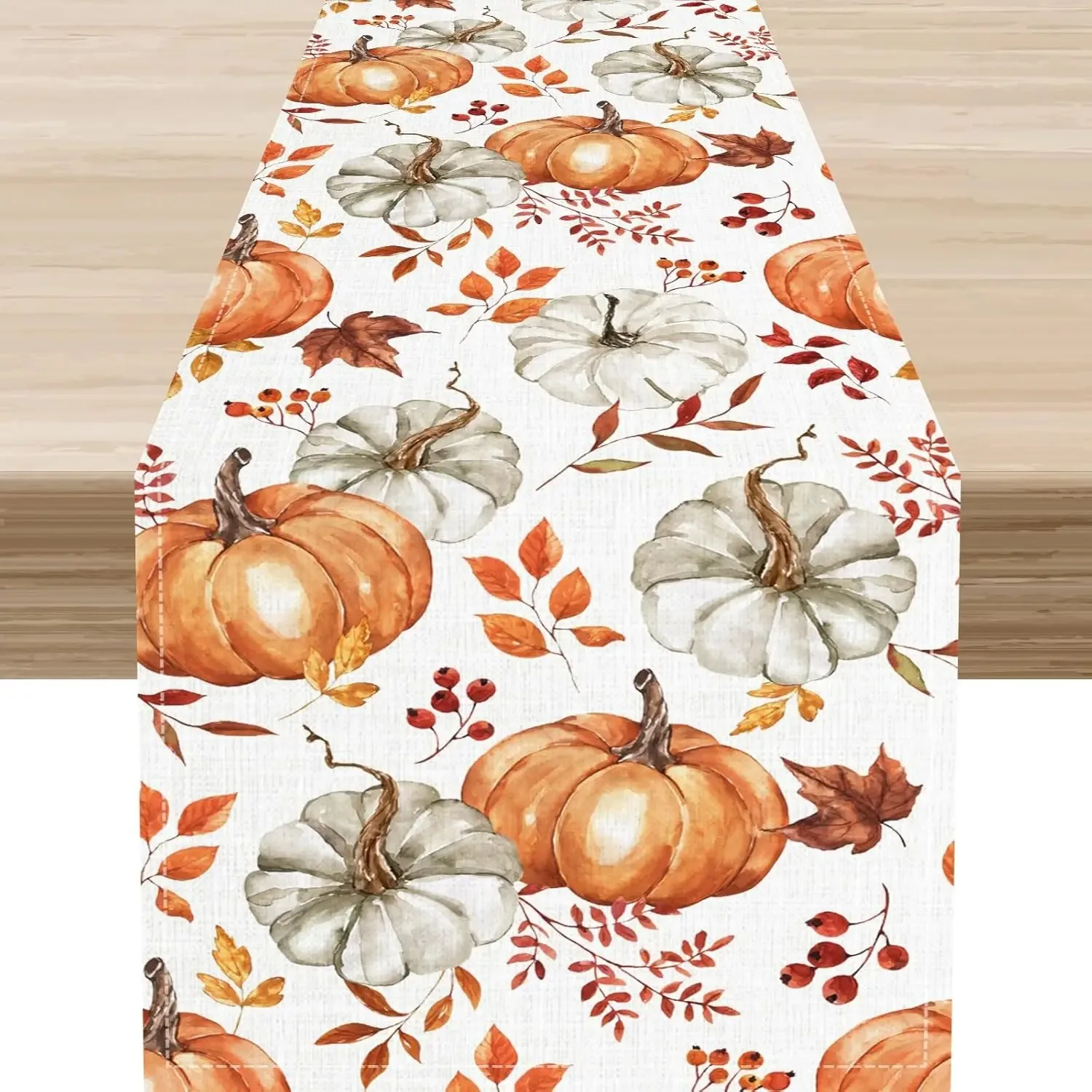 1pc Fall Pumpkin Maple Leaves  Table Runner Holiday Party Decor Washable Kitchen Dining Table Runner Autumn Decorations