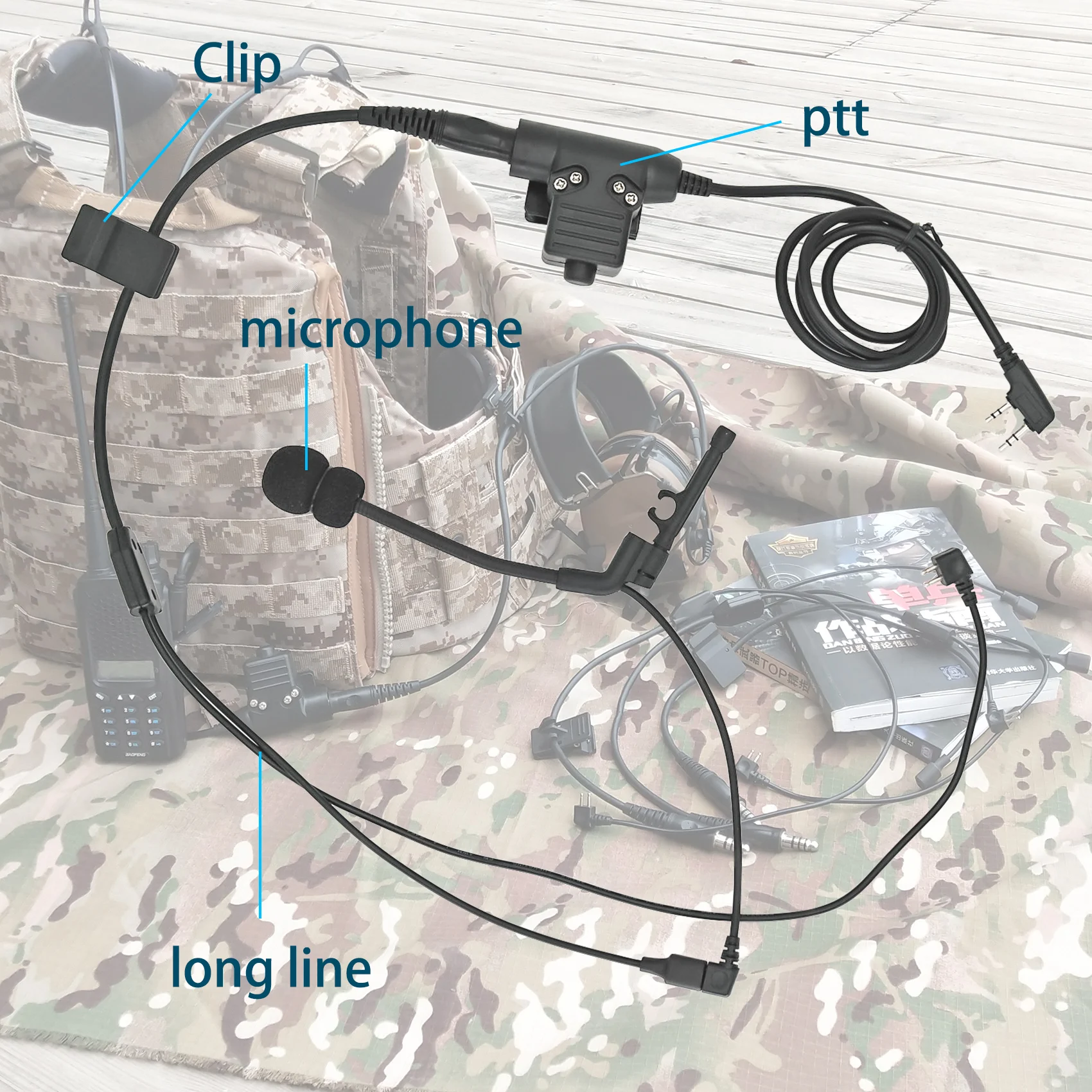 Hearangel Taktischer Headset-Adapter Comtac II Mikrofon Y-Line Kit für Ipsc Comtac Shooting Airsoft Headset & Taktisches U94 PTT