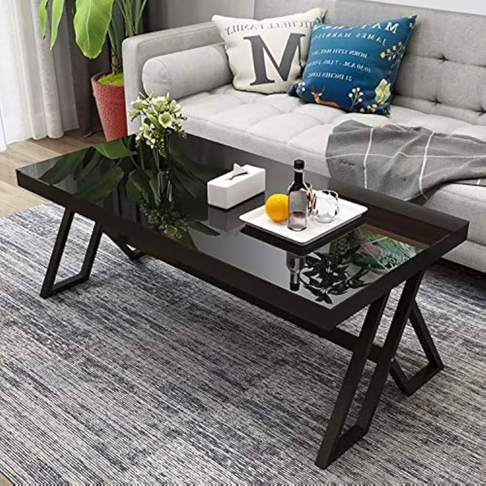 Coffee Tables - Modern Steel Triangular Legs Living Room Desk Decor - Anti Scratch Polished Surface Family Size Coffee Tables