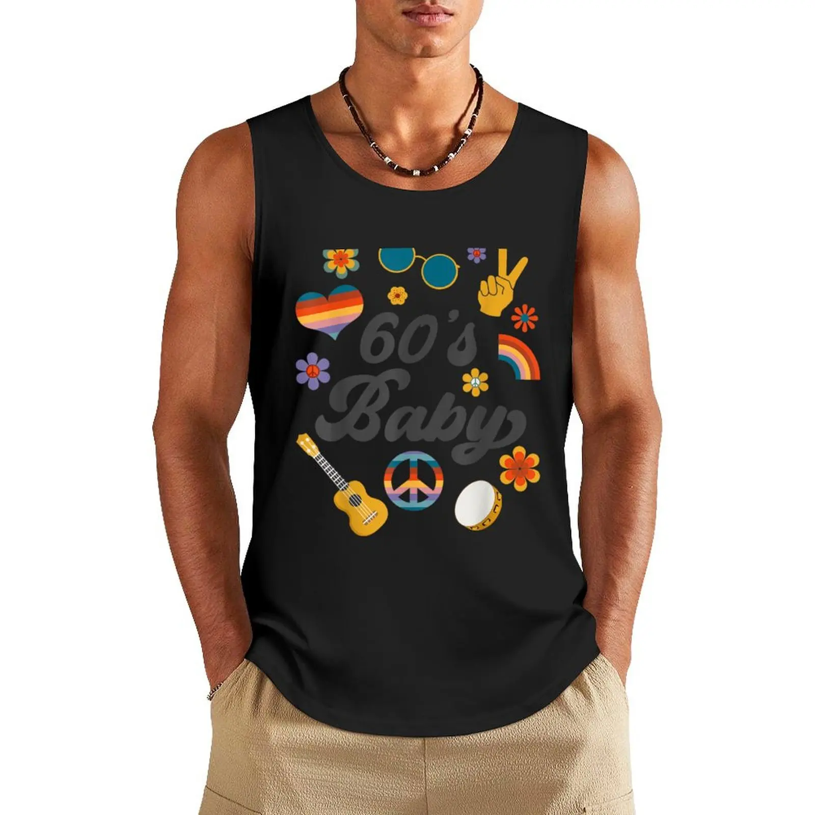 

1960s Vintage Sixties Costume Party 60s Hippie Theme Party Tank Top summer Men's tops men clothings Men sleeveless tee