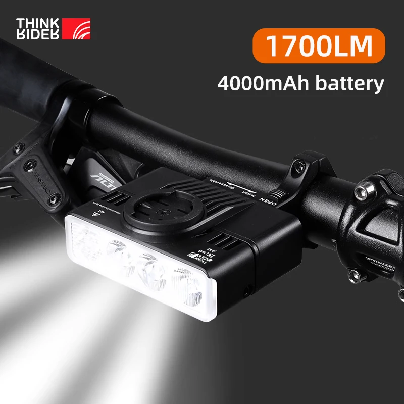 ThinkRider Bicycle Light 1700Lumen 4000MAh Bike Headlight  Flashlight Handlebar Type-C Charging Adjustable Lighting Angle