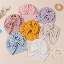 2024 New Baby Girls Turban Headband Cute Big Bow Hats Solid Color Soft Newborn Accessories For Toddler Turban Infant Headwear