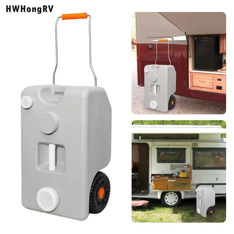 

Резервуар для воды RV Hdpe емкостью 25 л/6,6 галлона с колесами и металлическим тяговым штангой, подходит для кемперов, серого и черного резервуара для воды на колесах