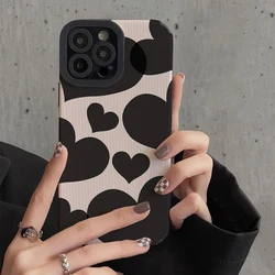 Fashion Black Love Heart Leather Silicone Case For iPhone 15 11 12 14 Pro Max 13 Mini SE 7 8 Plus X XS XR Shockproof Full Cover