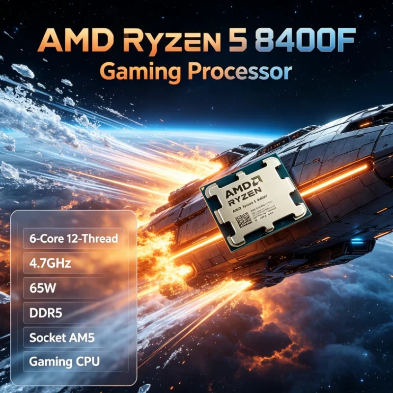 AMD Ryzen 5 8400F Gaming Desktop Processor 6-Core 12-Thread Socket AM5 DDR5 65W Unlocked 4.7GHz PCIe 4.0 Zen 4 L3=16M