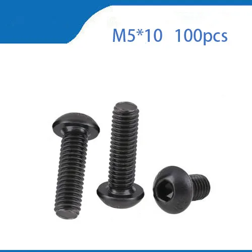m5 screw 100pcs M5x10 mm M5 screw yuan cup Half round pan head black m5 bolt carbon Steel Hex Socket Head Cap