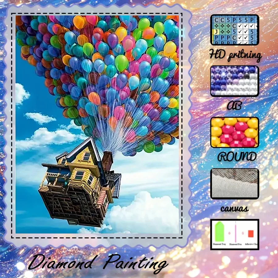 1 piece - 5D-DIY - Flocking cloth - Special drill - Diamond painting set - Floating house - Mosaic - Diamond art
