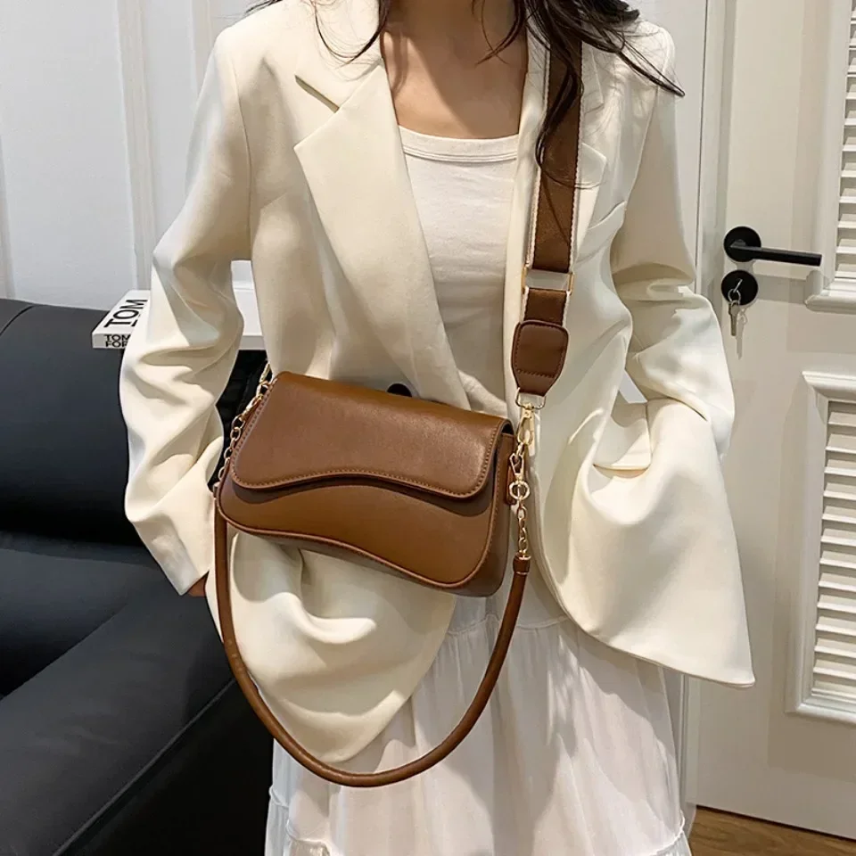 Women PU Leather Crossbody Bag Simple Solid Color Flap Handbags Fashion Shoulder Bag