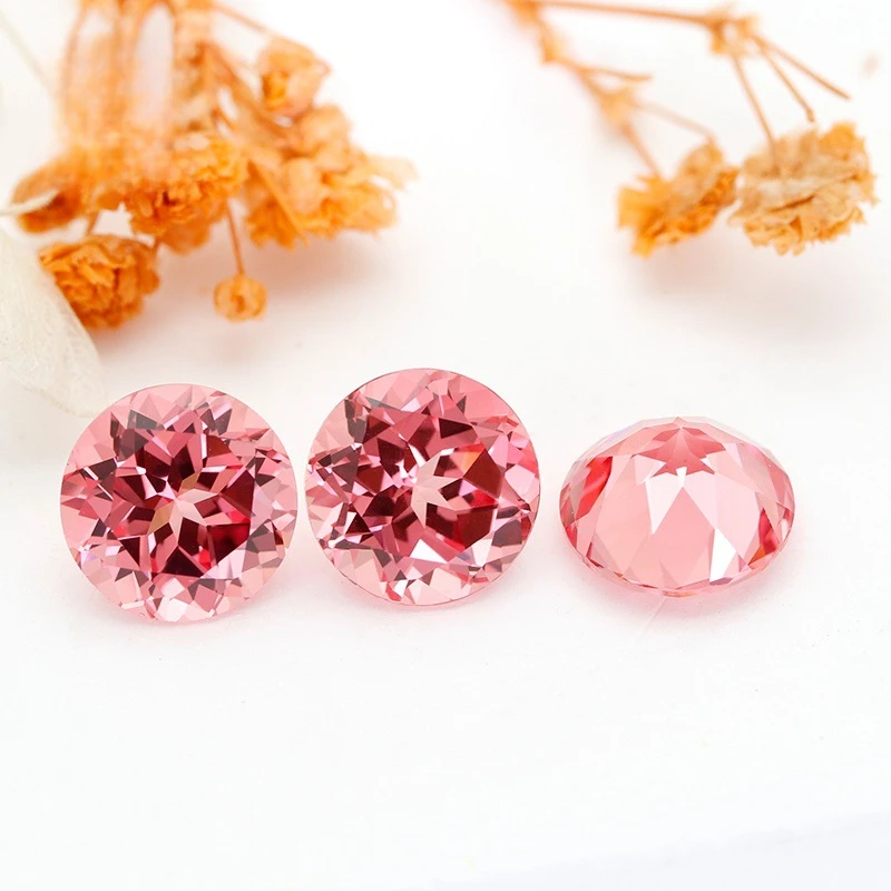 Lab Grown Padparadscha Sunset Colored Round Loose Gemstone Natural Color Lab Created Sapphire for Jewelry Making Custom Ring Set