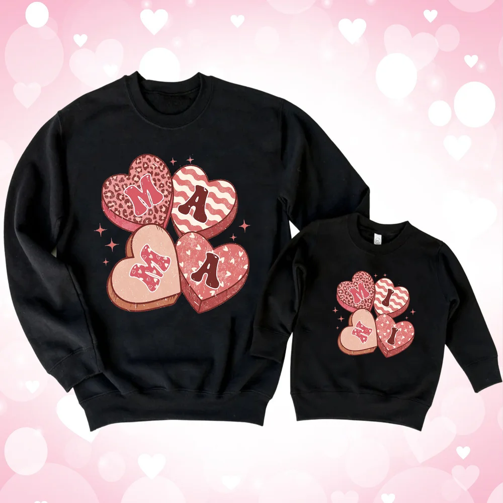 Mama Mini Love Print Familie Bijpassende Outfits Valentijnsdag Sweatshirt Mam & Kids Pullover Familie Outfit Vrouwen Kinderkleding