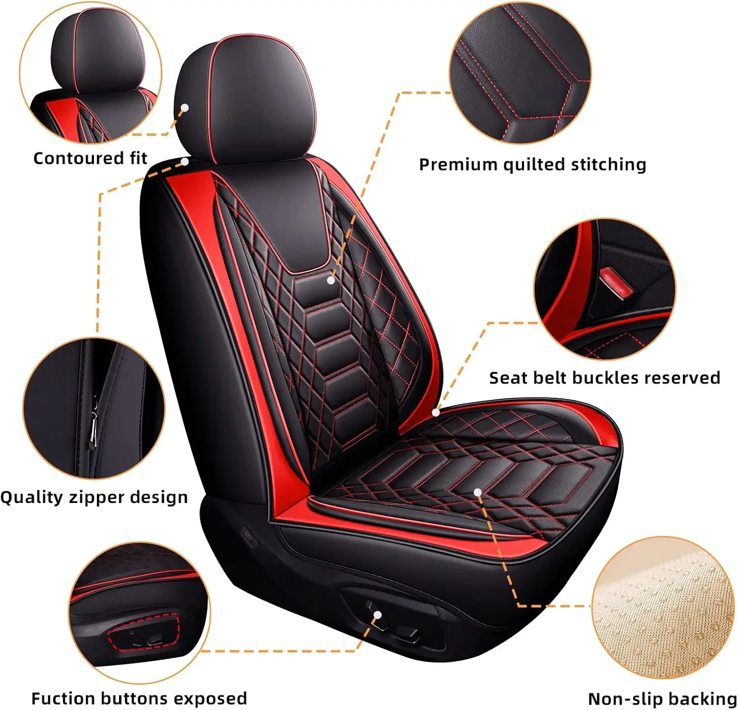 Universal Car Seat Covers Full Set Faux Leather Black Red | faux leather seat covers full set, airbag compatible, waterproof