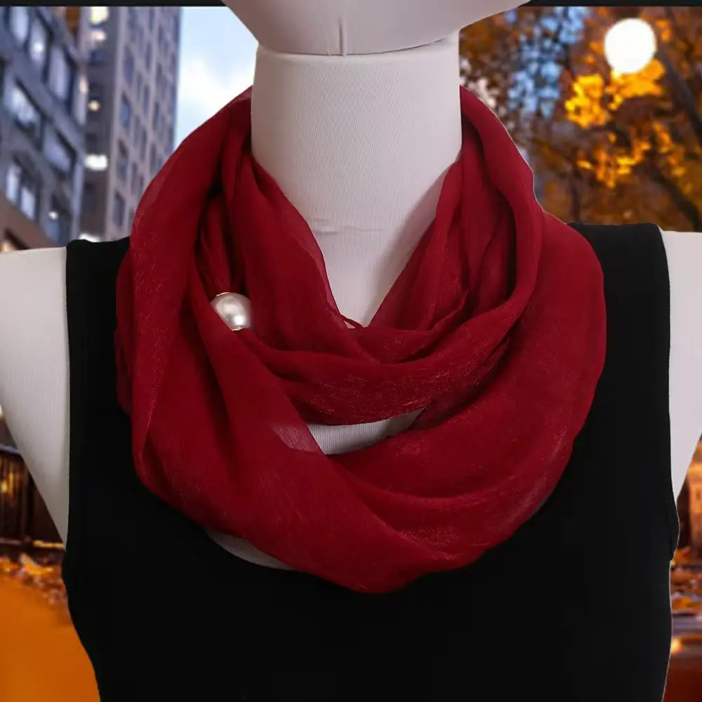 Spring and autumn Arrivalpure Color Wrinkled Magnetic Buckle Silk Scarf Women's Fashioneasiest for Match Scarf Neck Protection