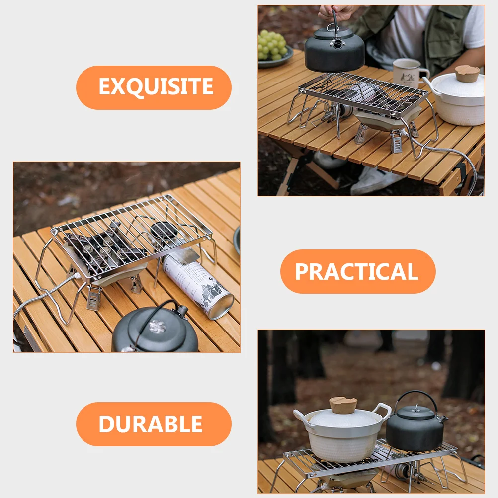 

Adjustable Height Stainless Steel Barbecue Rack Camping Grill Pot Bracket Outdoor Furnace End Holder Foldable Sturdy Portable