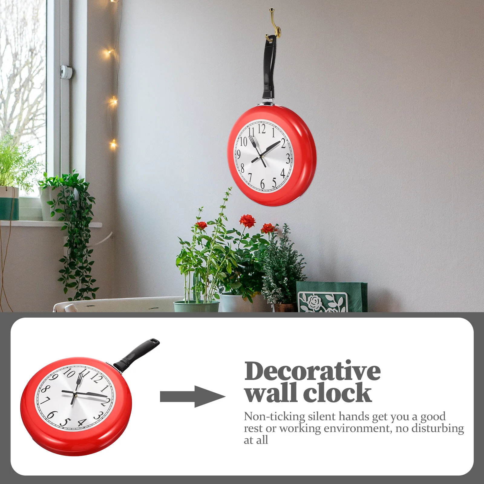 

1Set Frying Pan Wall Clock Decorative Silent Design Operated Modern Home Living Room Clock Stainless Steel Hanging