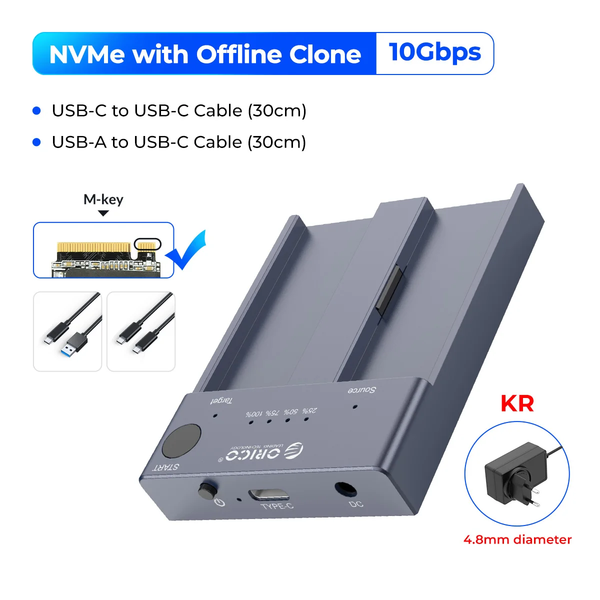 ORICO M.2 NVMe Cloner Dual Bay NVMe USB C to NVMe SSD Enclosure