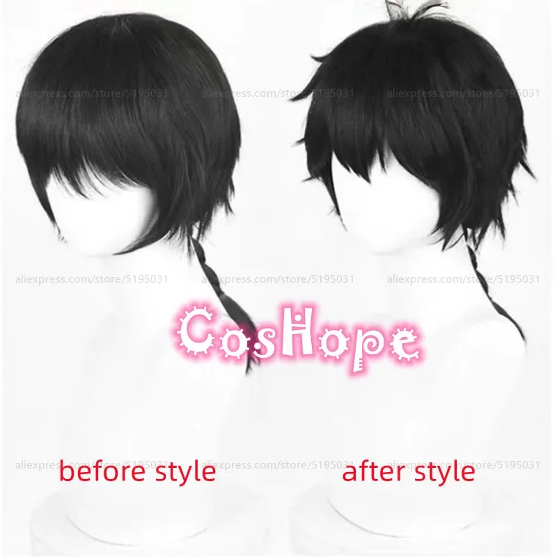 Jo Togame Cosplay Wig Unisex 35cm Short Hair with Frizzy Top Black Wig Cosplay Anime Cosplay Wigs Heat Resistant Synthetic Wigs