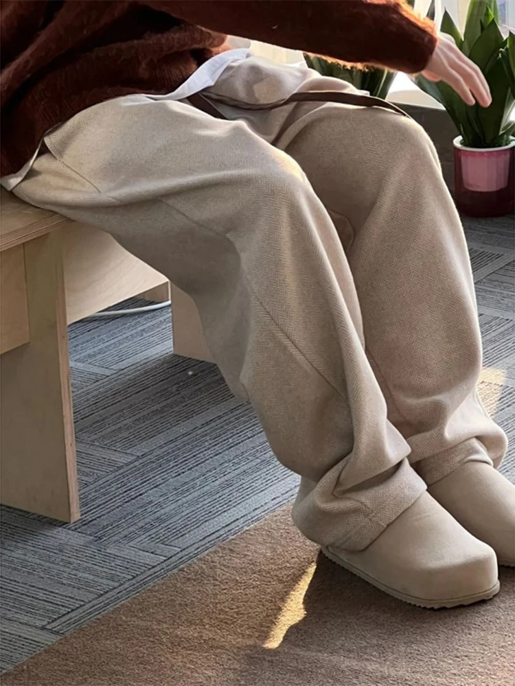 

Thiened Woolen Men's Casual Pants Autumn Winter Heavyweight Straight Leg American Retro Lazy Sle Leisure Trousers