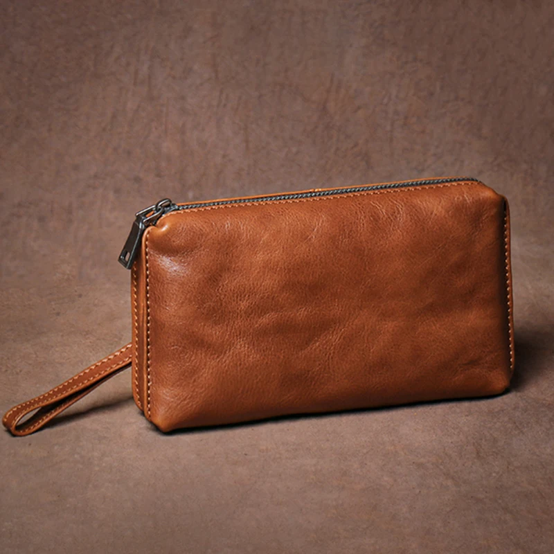 GURO-Pochette en cuir véritable pour hommes et femmes, portefeuille long, porte-cartes de crédit, sac à main de poignet, sacs de téléphone portable de luxe, haute qualité