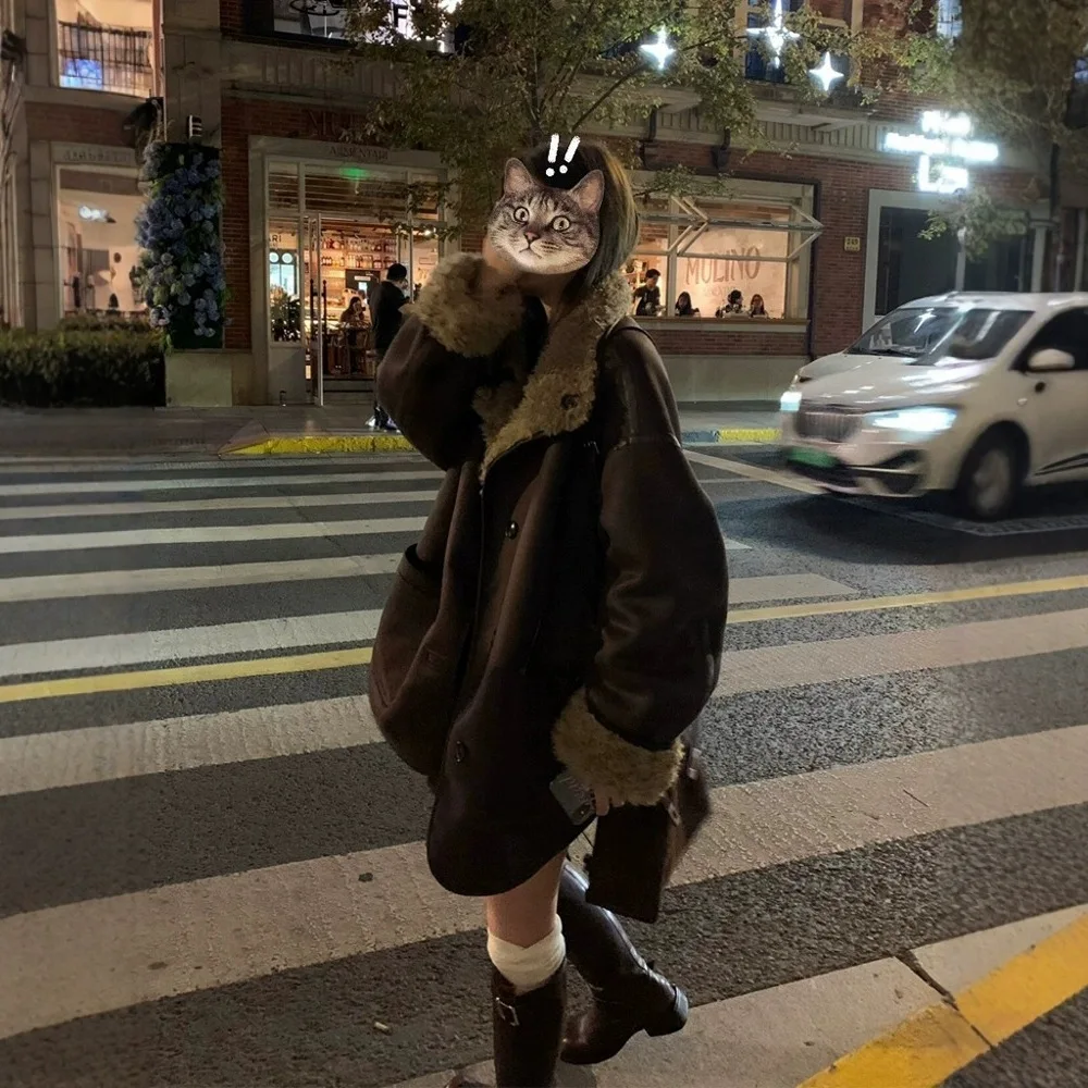 Double-sided Lamb Wool Coat for Women, Mid-length, Loose-fitting, High-quality Warm Cotton and Fur Coat.