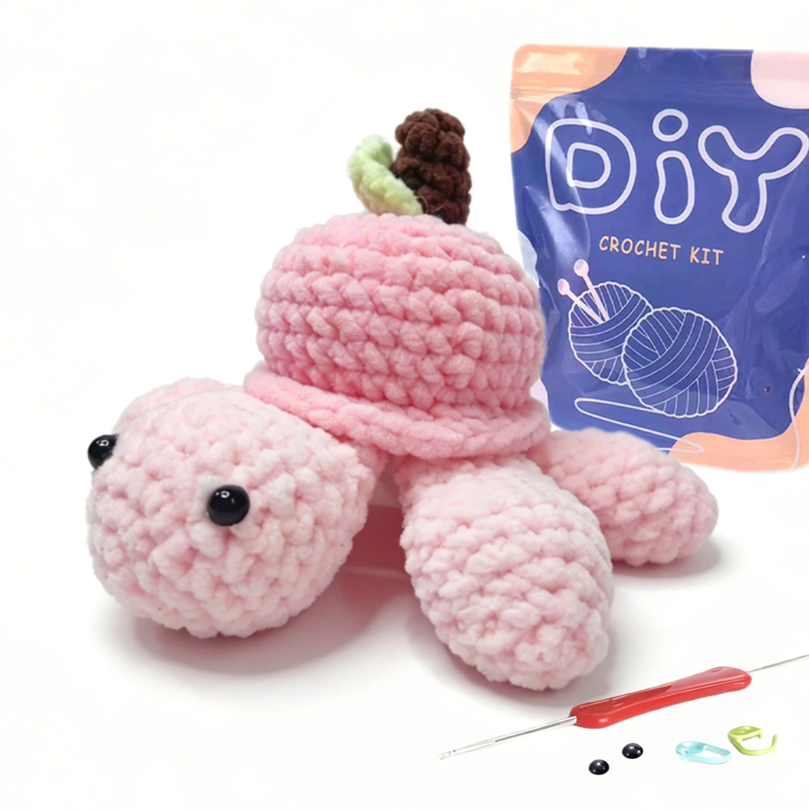 YAMAXIN Kit de Ganchillo de Tortuga Melocotón de 1 Pieza para Principiantes, Set de Ganchos de Amigurumi DIY con Manual de Instrucciones y Video de Enseñanza