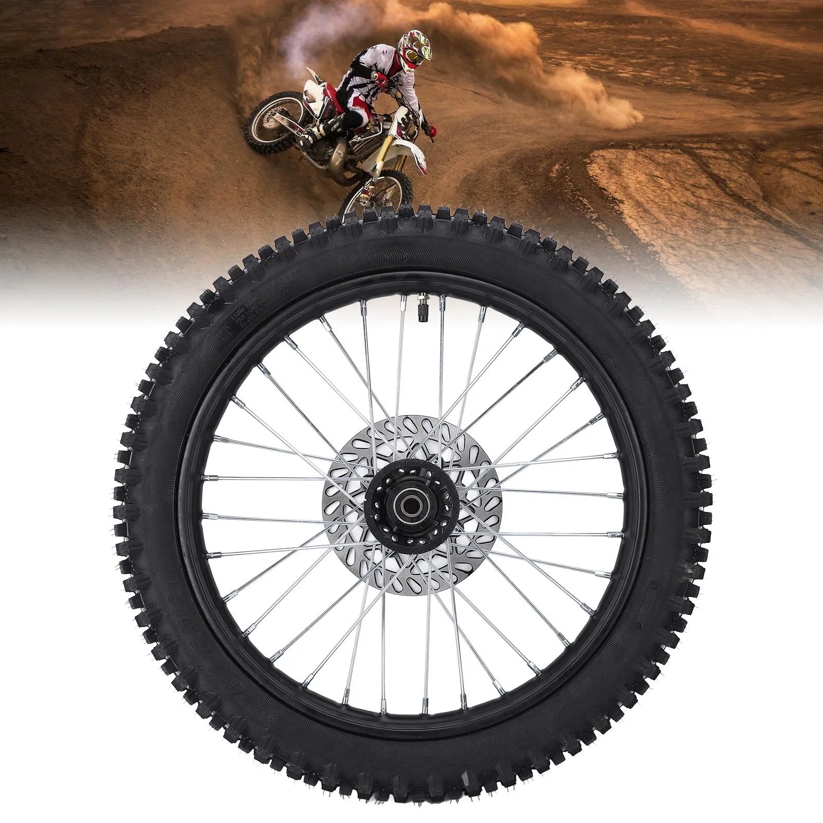 Dirt Bike Front Wheel Assembly Easy Installation Excellent Traction 17 Inch Front Wheel Rim Tire Replacement for Pit Dirt Bike