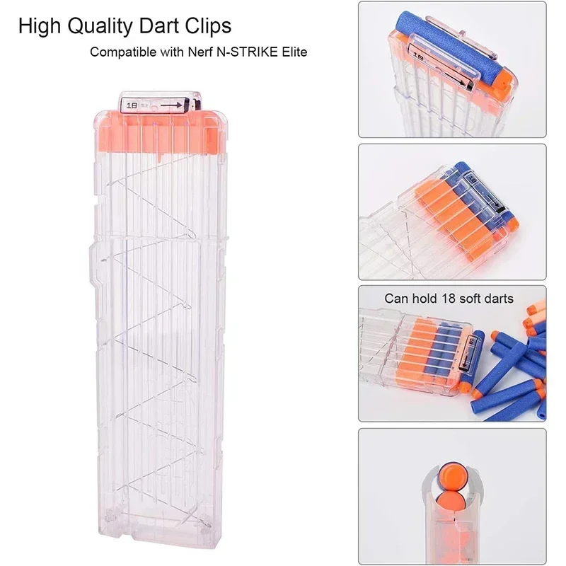 1/4PCS Soft Bullet Clips 18-Darts Quick Reload Clips Magazine Clips for Nerf Toy Dart Gun (Transparent White)