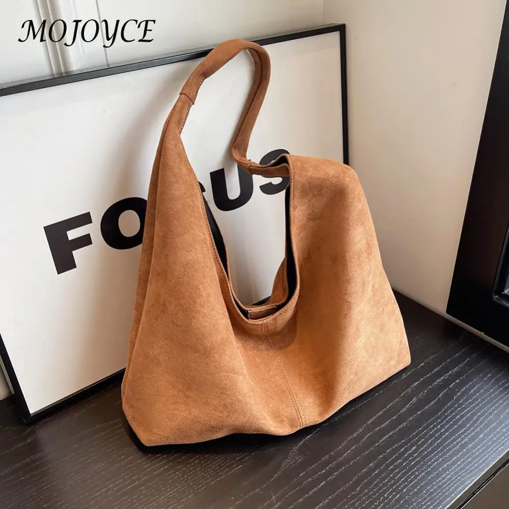 Women Suede Shoulder Bag with Pocket Hobo Bag Large Capacity Handbag Trendy Slouchy Bag for Work Travel Shopping